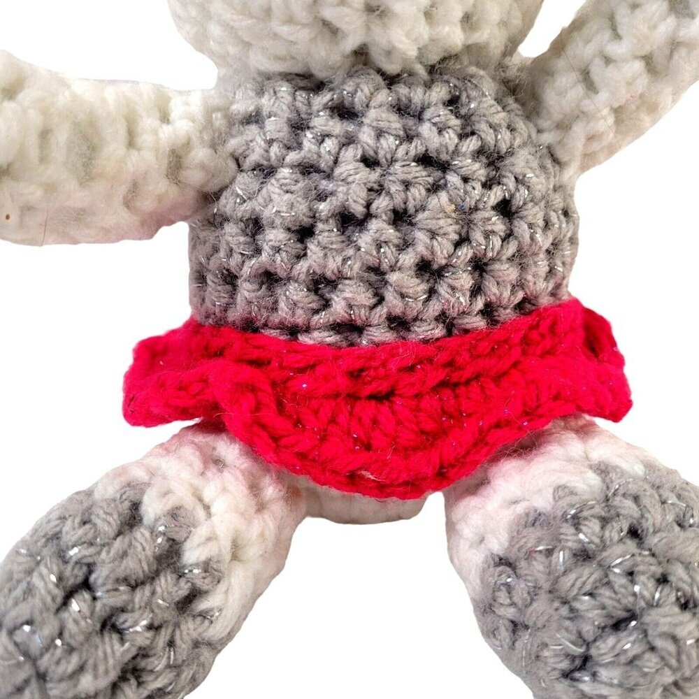 Handmade Crochet Bunny Rabbit Tutu Bow 10" White Gray Pink Easter Stuffed Plush - Picture 6 of 7